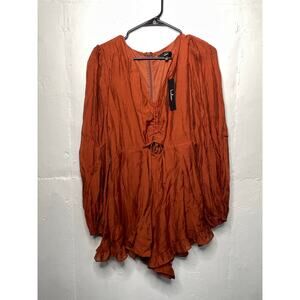 NEW Lulu's Burnt Orange Romper Flowy Boho Size Large Long Sleeve Balloon
